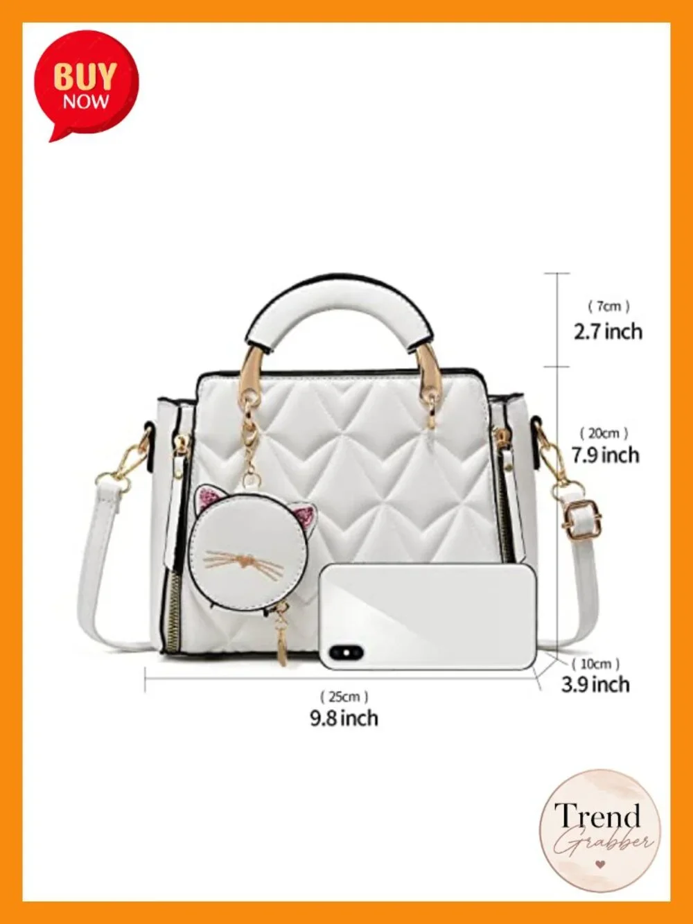 PU Leather Crossbody Satchel Bag with Kitten Pendant Tote